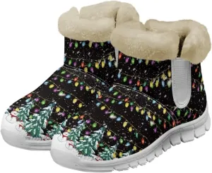 Christmas Winter Snow Boots for Women Men Cold Weather Snow Booties Pull On Fuzzy Slippers Shoes