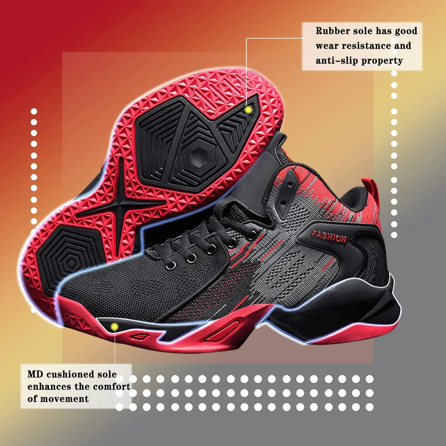 CJSPORX Mens Basketball Shoes Breathable Non Slip Running Fashion Sneakers