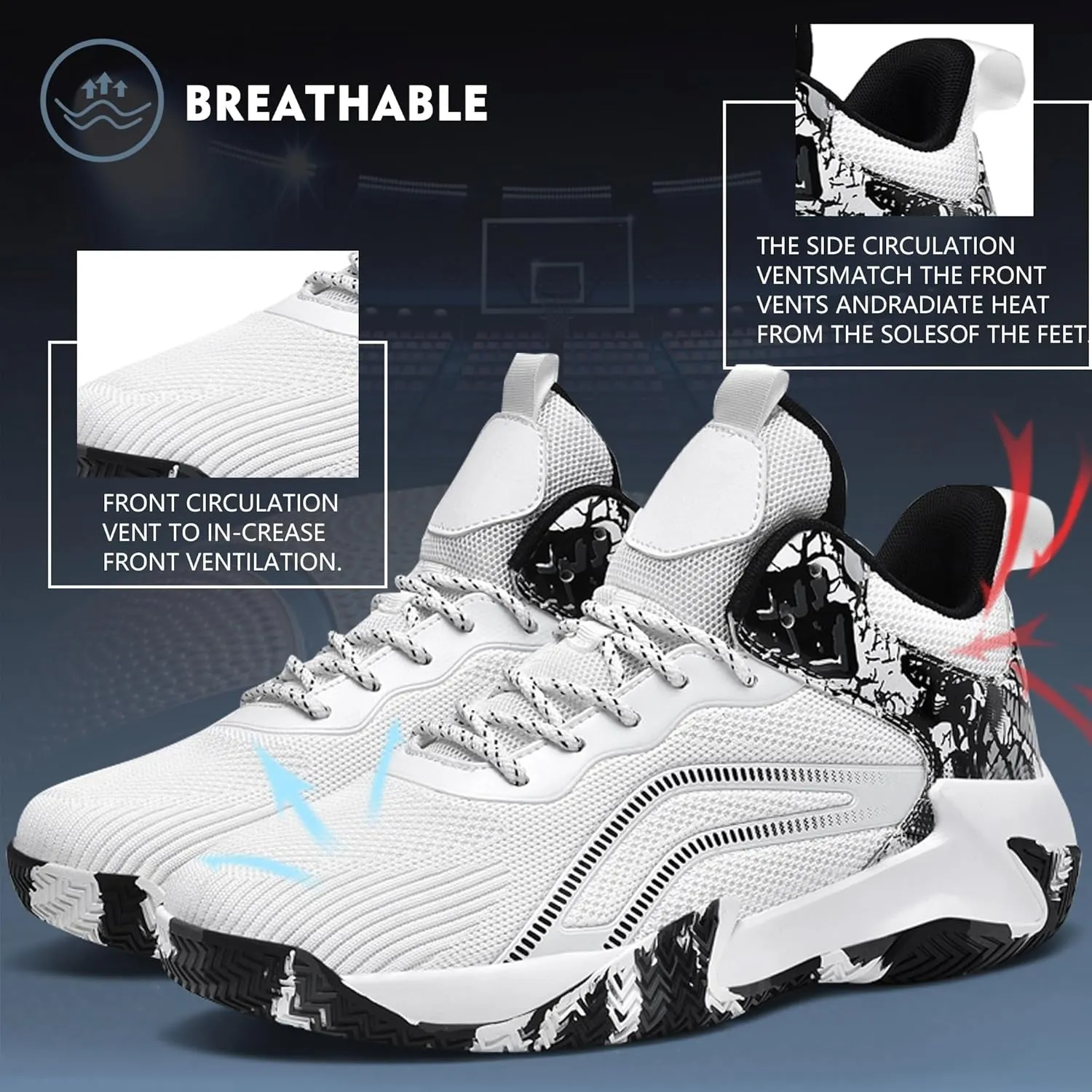 CJSPORX Mens Basketball Shoes Breathable Non Slip Running Fashion Sneakers