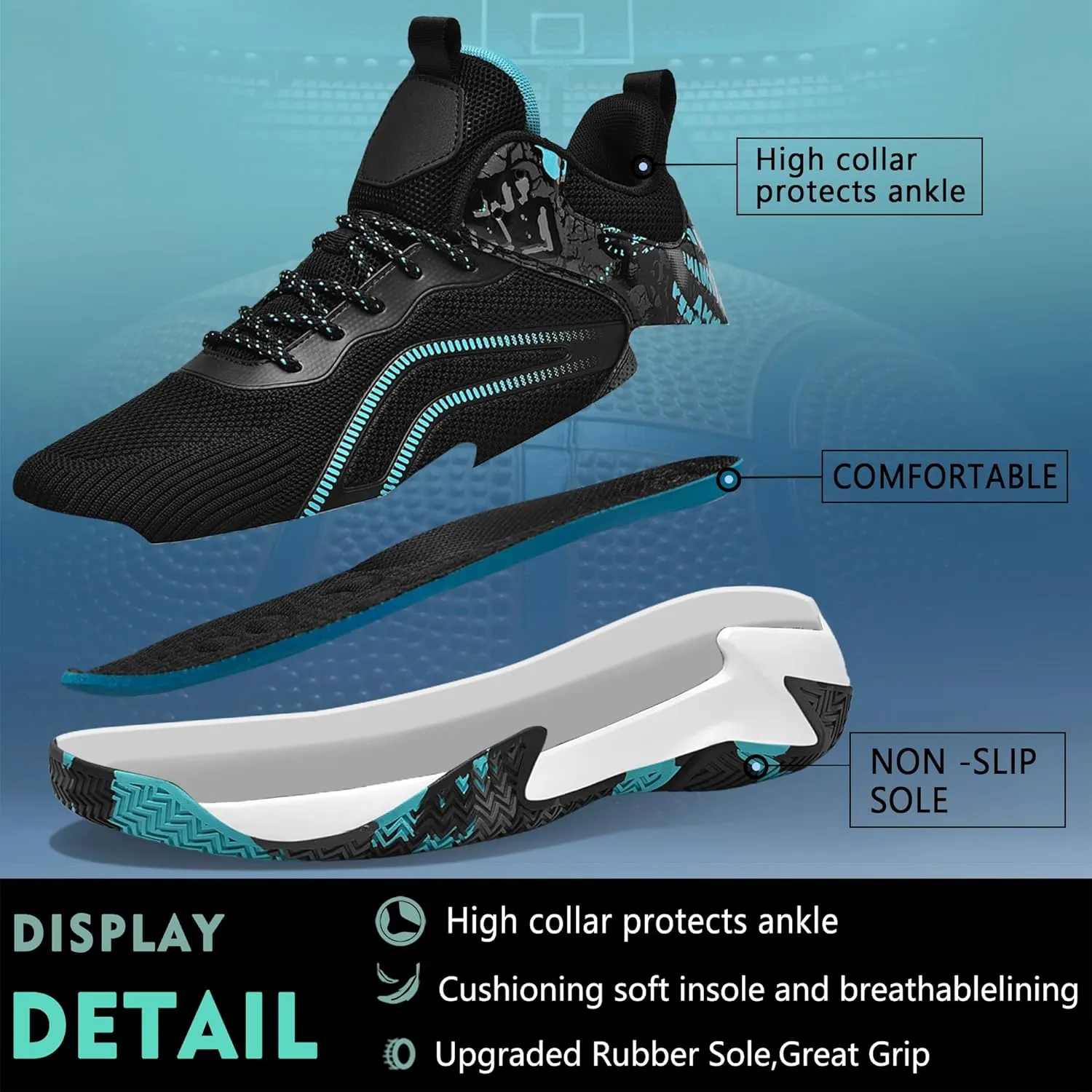 CJSPORX Mens Basketball Shoes Breathable Non Slip Running Fashion Sneakers