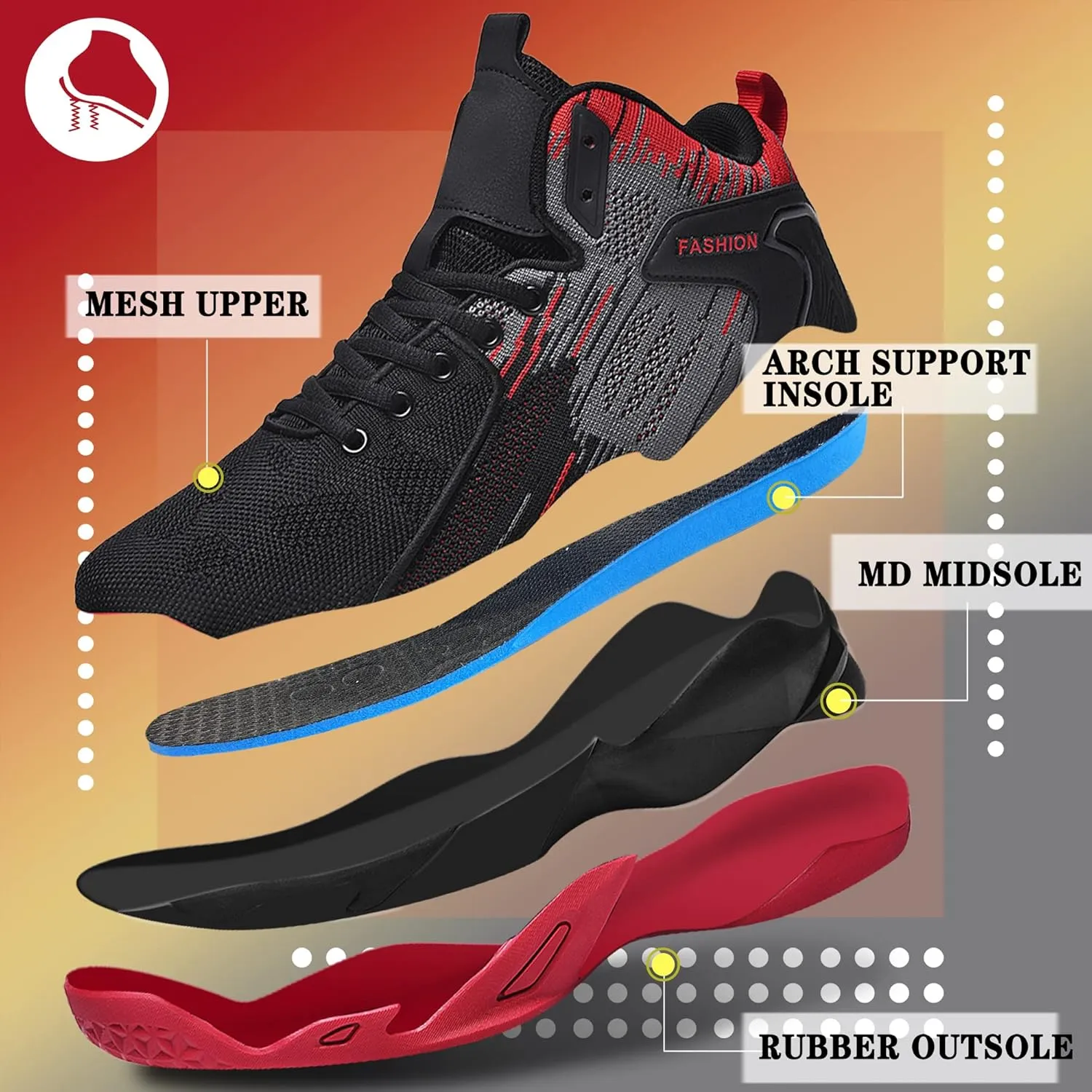 CJSPORX Mens Basketball Shoes Breathable Non Slip Running Fashion Sneakers