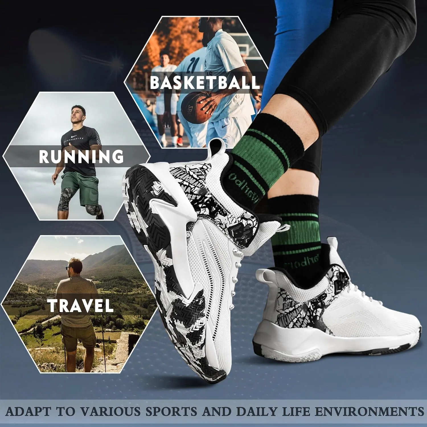 CJSPORX Mens Basketball Shoes Breathable Non Slip Running Fashion Sneakers