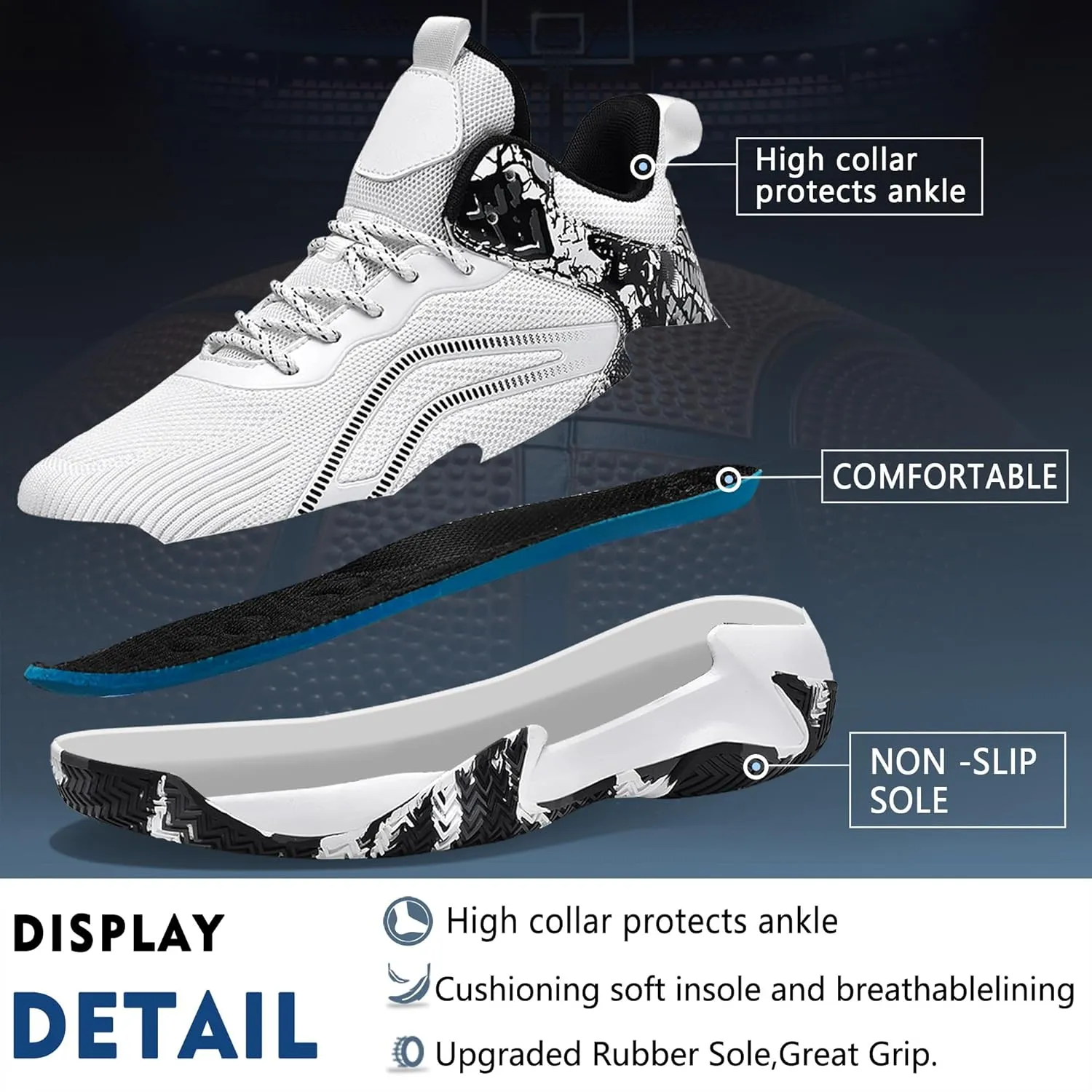 CJSPORX Mens Basketball Shoes Breathable Non Slip Running Fashion Sneakers
