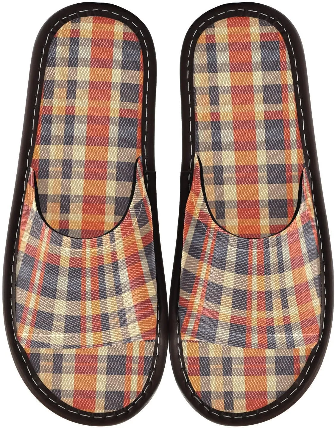 Colorful Checked Men Women Travel Slippers Reusable Dorm Home Slides for Home Outdoor Beach