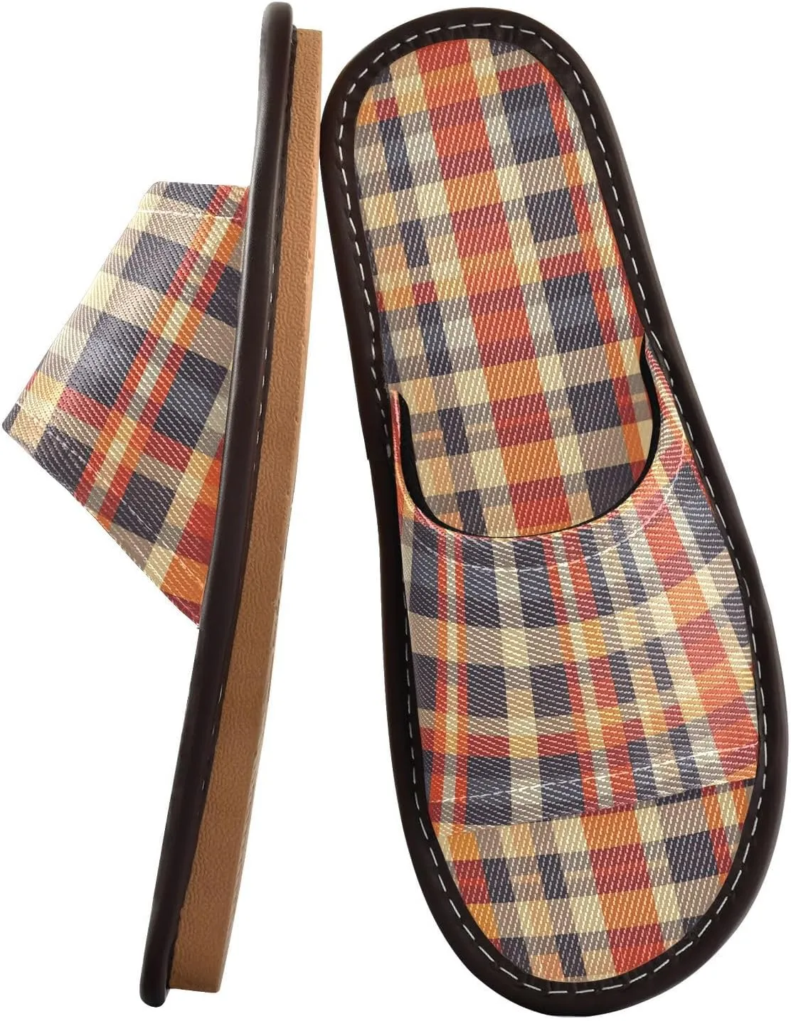 Colorful Checked Men Women Travel Slippers Reusable Dorm Home Slides for Home Outdoor Beach