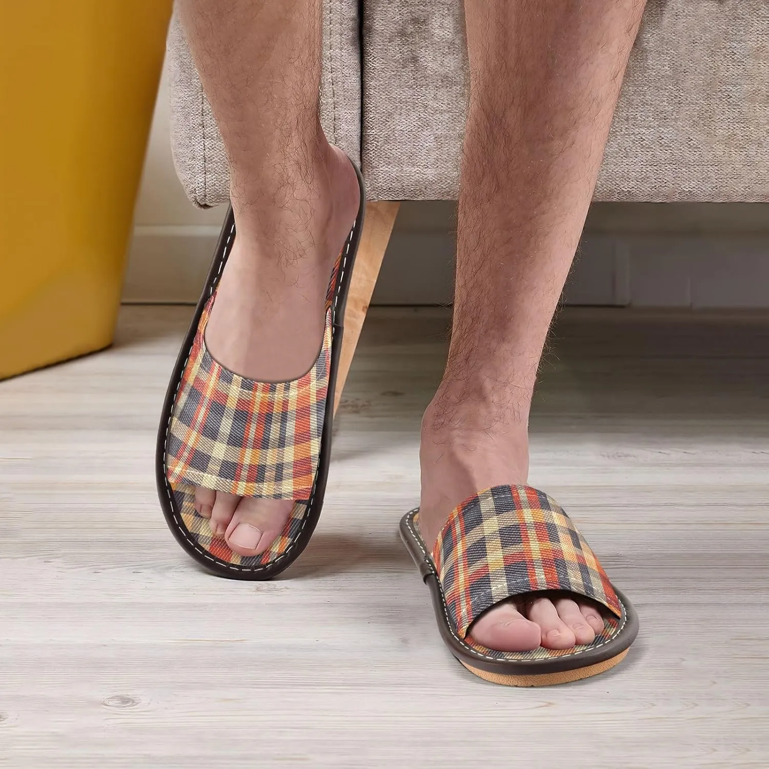 Colorful Checked Men Women Travel Slippers Reusable Dorm Home Slides for Home Outdoor Beach