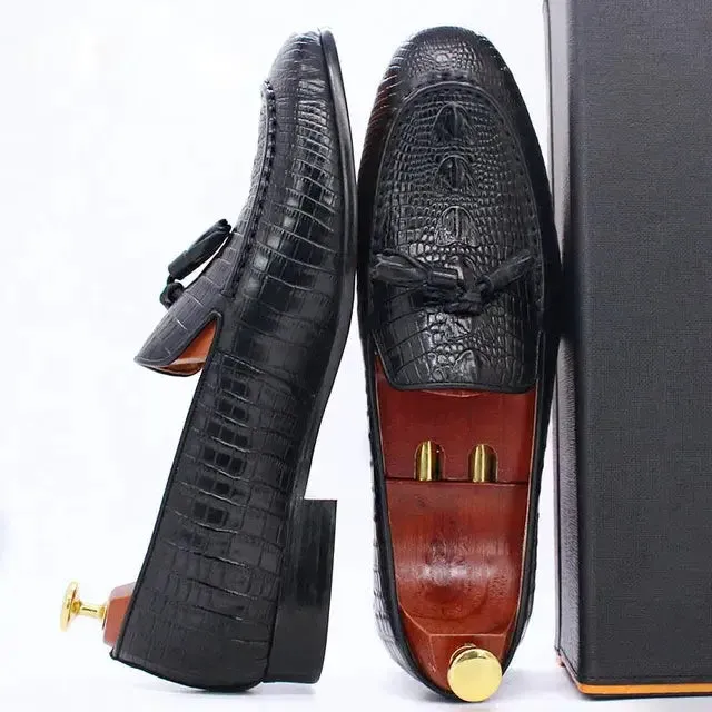 Crocodile Prints Slip-on Tassels Loafers