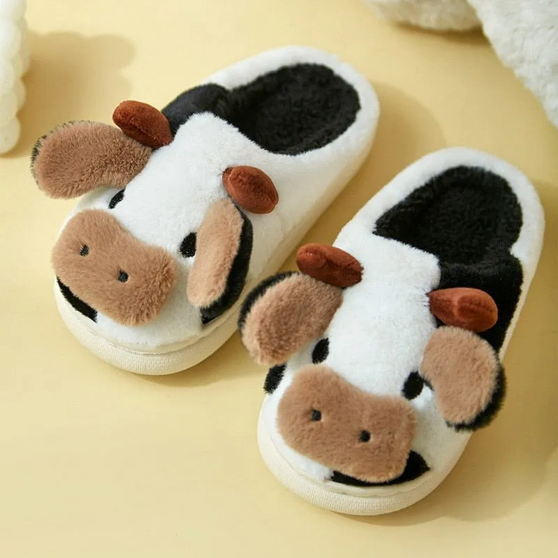 Cute Cow House Slippers Warm Fluffy for Winter