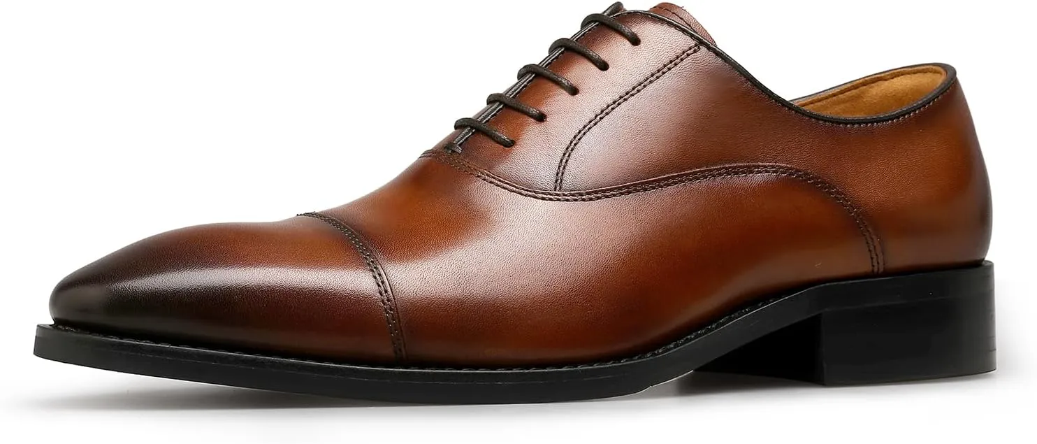 DESAI Men??s Dress Shoes with Genuine Leather in Classic Formal Oxford Leather Shoes for Men