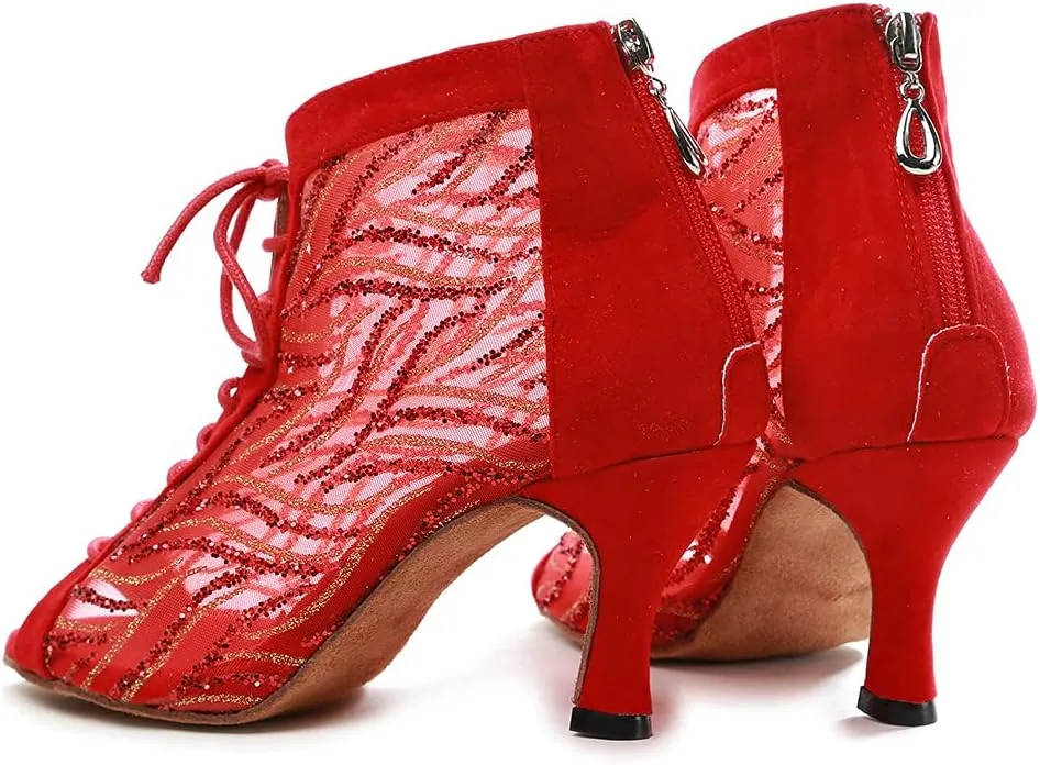 DKZSYIM Women Rhinestone Ballroom Dance Shoes Latin Salsa Perfermence Practice Dancing Shoes,Model YCL434