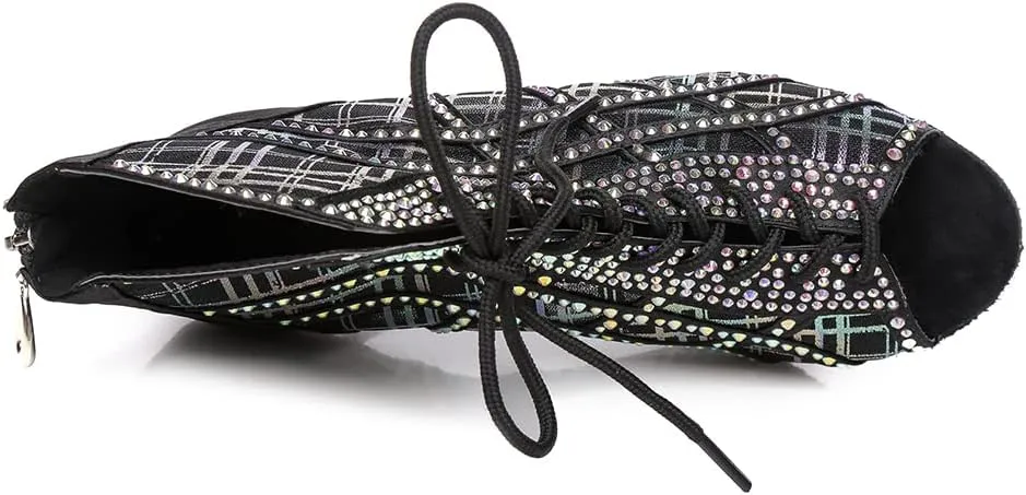 DKZSYIM Women Rhinestone Ballroom Dance Shoes Latin Salsa Perfermence Practice Dancing Shoes,Model YCL434