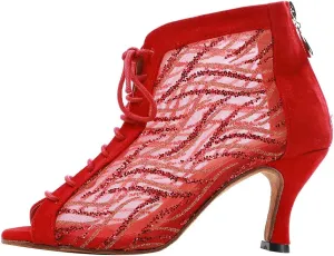 DKZSYIM Women Rhinestone Ballroom Dance Shoes Latin Salsa Perfermence Practice Dancing Shoes,Model YCL434