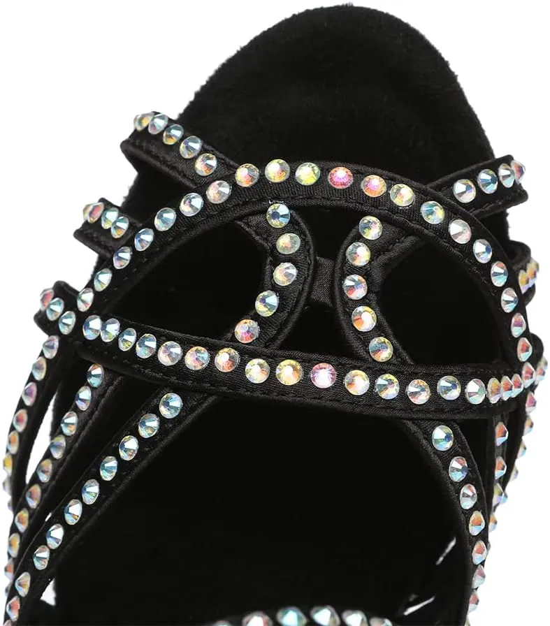 DKZSYIM Women 's Satin Latin Dance Shoes Rhinestone Ballroom Salsa Performance Practice Dancing Shoes,Model YCL356