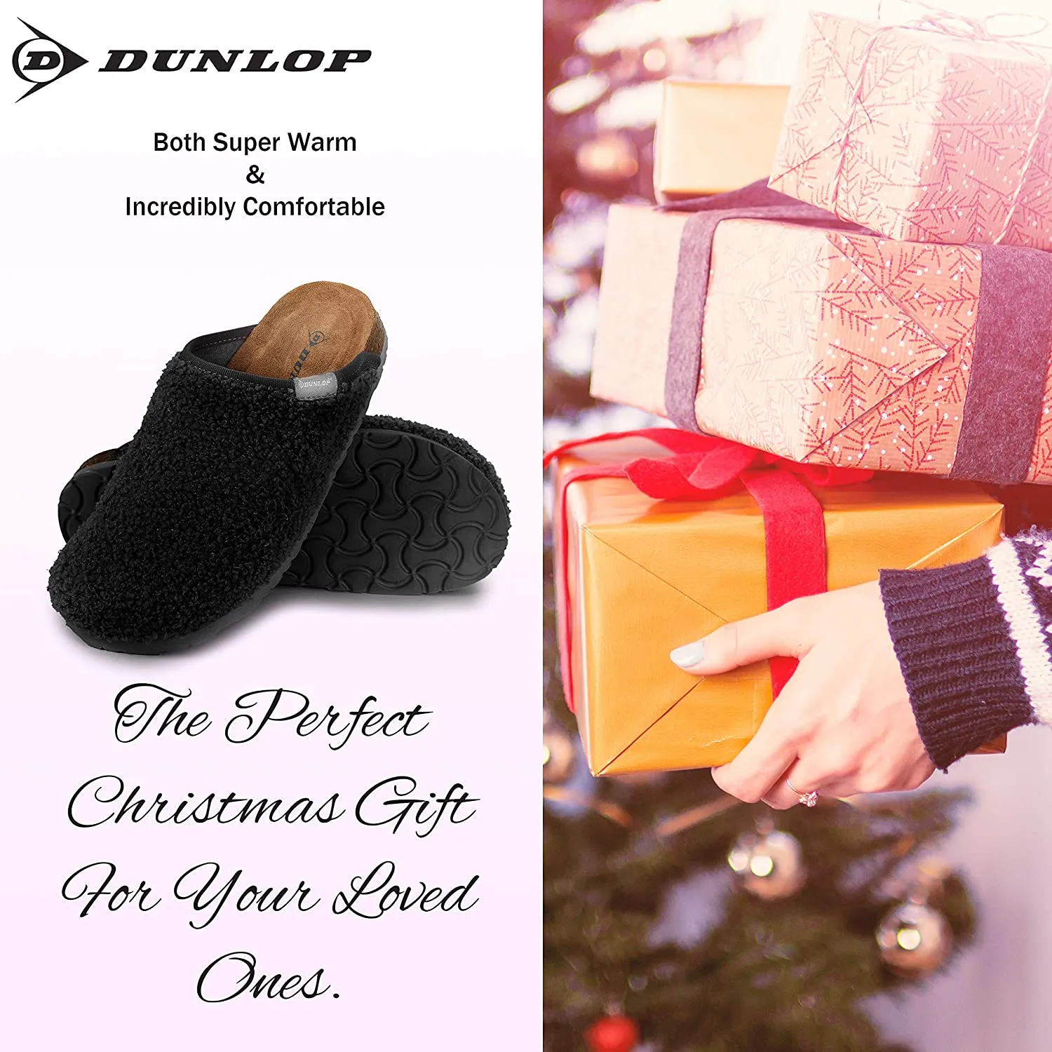 DUNLOP Slippers Warm Fuzzy Slip On Clog Slippers Comfy Mule House Shoes - Womens