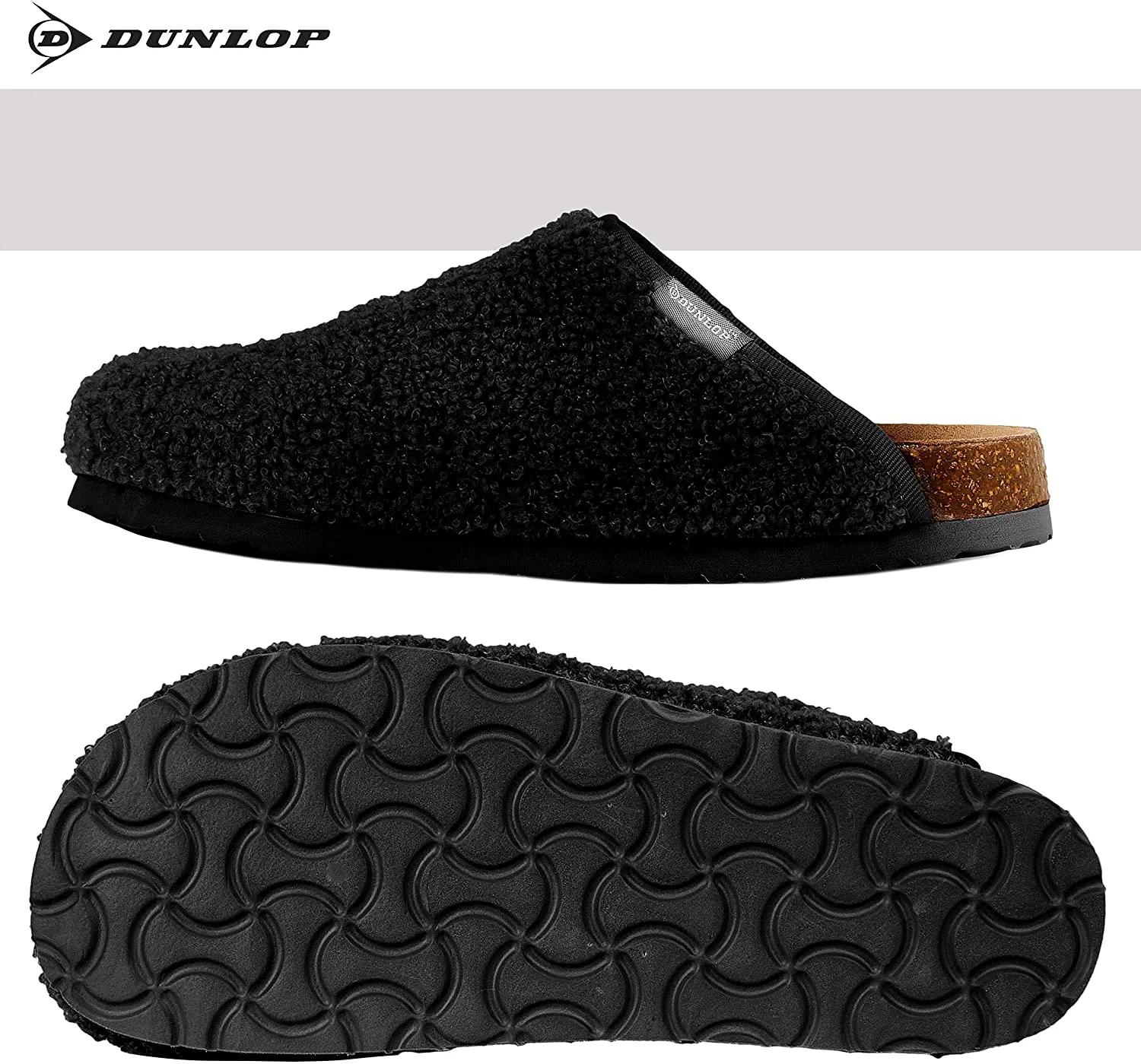 DUNLOP Slippers Warm Fuzzy Slip On Clog Slippers Comfy Mule House Shoes - Womens
