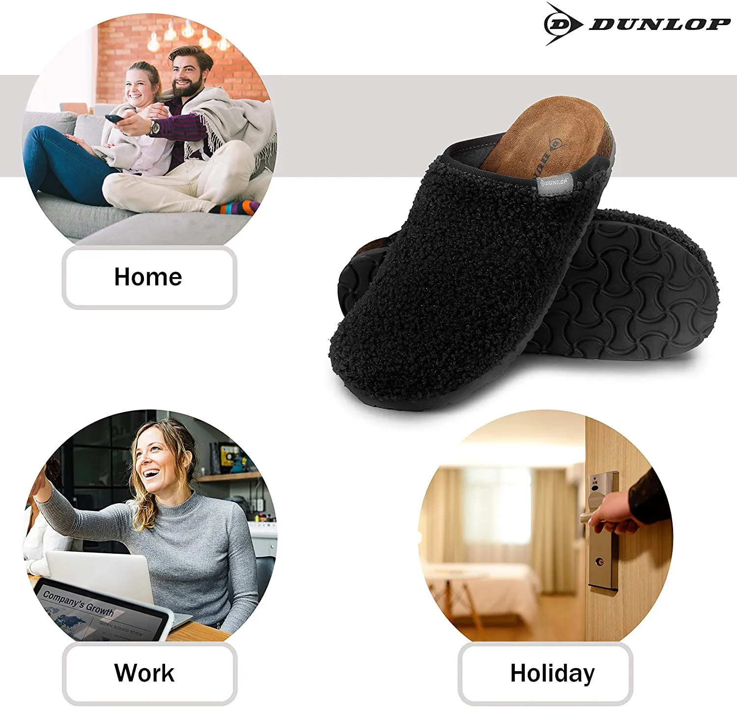 DUNLOP Slippers Warm Fuzzy Slip On Clog Slippers Comfy Mule House Shoes - Womens