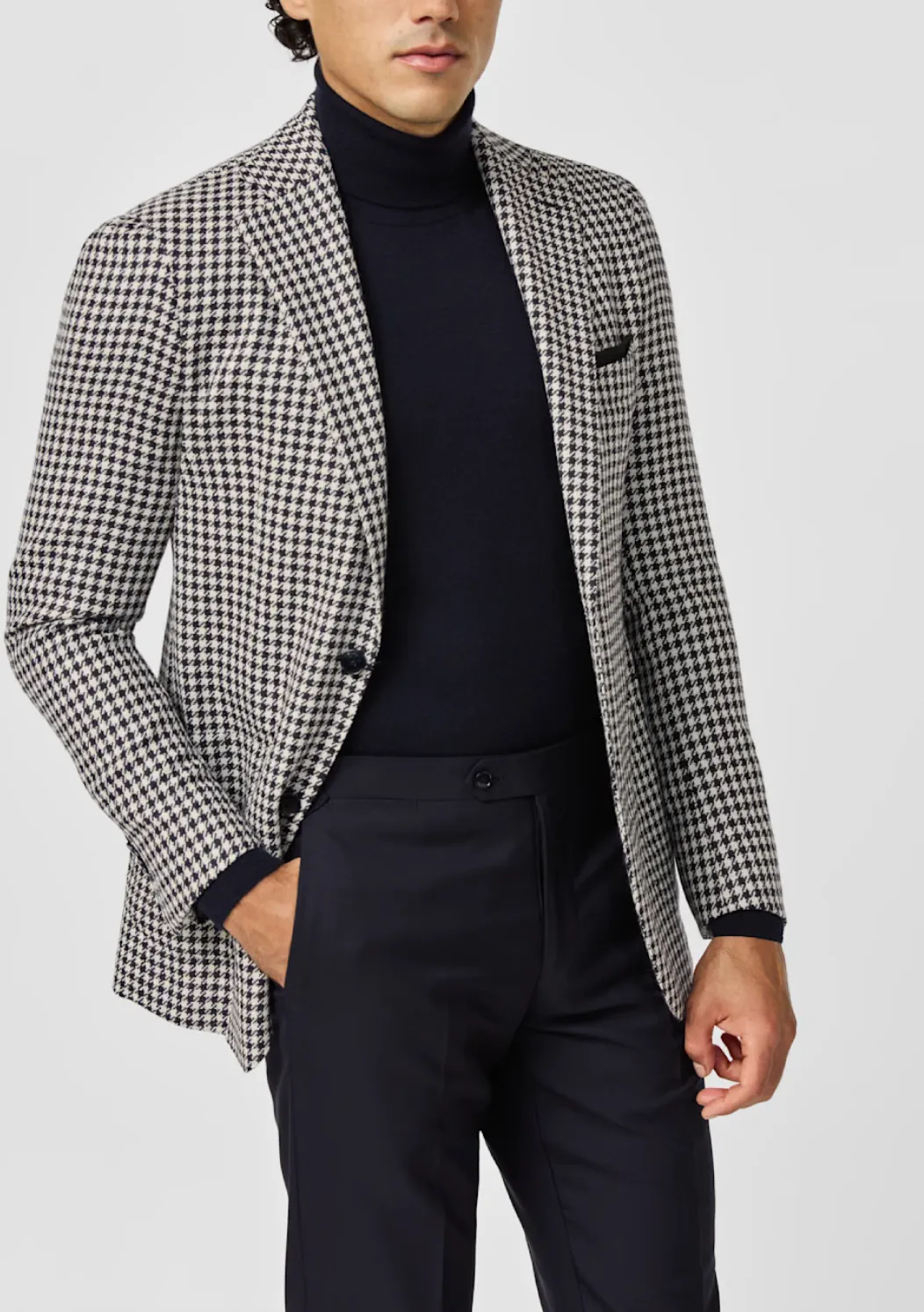 Ferla Midnight Blue & Off White Wool, Alpaca & Silk Houndstooth