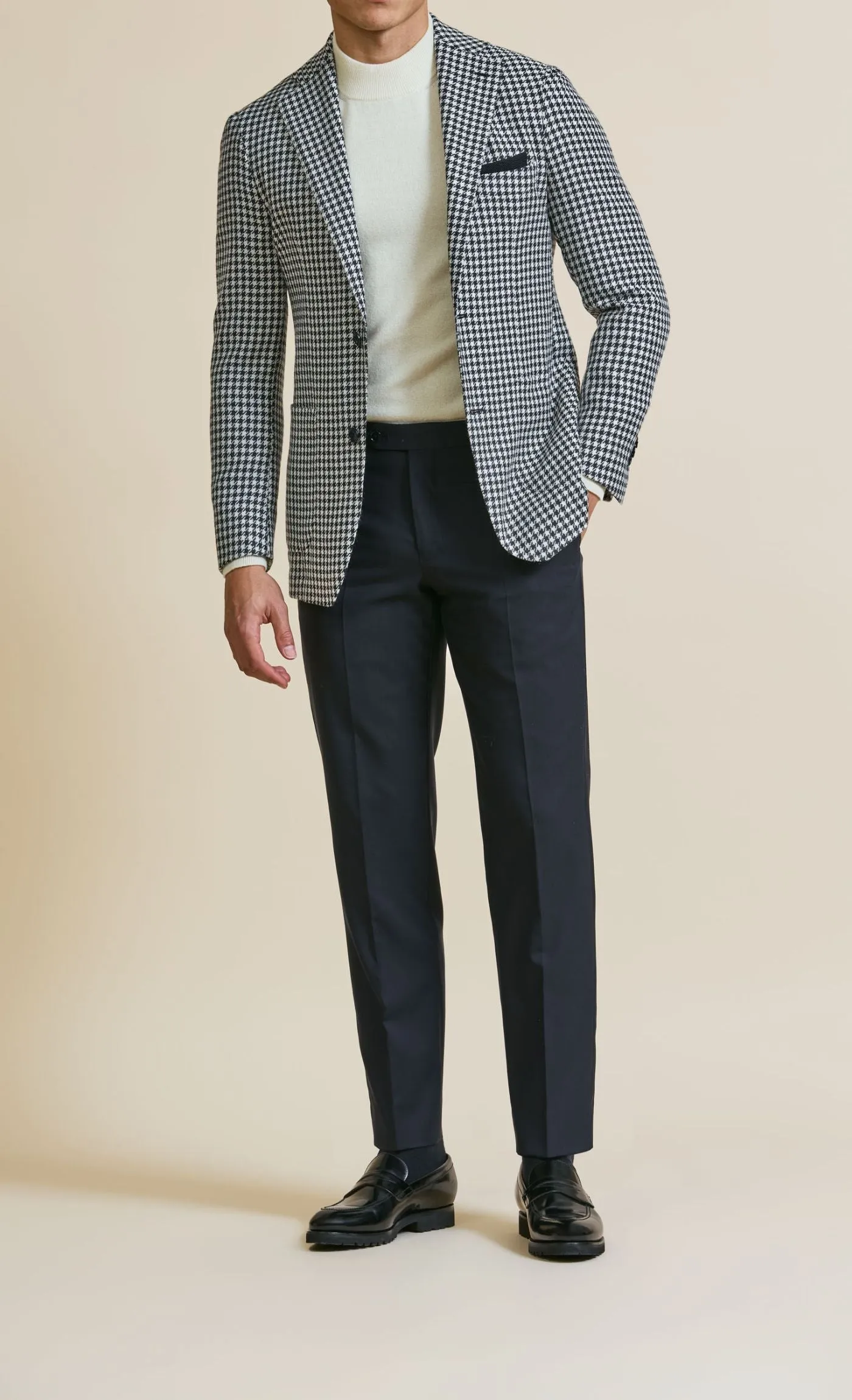 Ferla Midnight Blue & Off White Wool, Alpaca & Silk Houndstooth