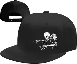 Flat Bill Hats for Men Snapback Hats Skull Skeleton Hat Flat Brim Fitted Hat Adjust Black Baseball Caps for Men