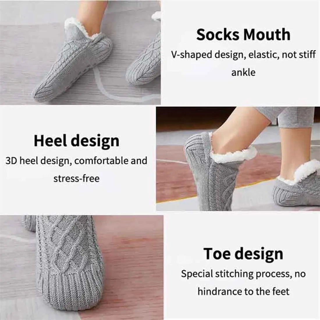 FleeceSox - Fleece-Lined Non-Slip Thermal Slippers Socks Indoor Non-Slip Thermal Socks Winter Warm Slipper Socks