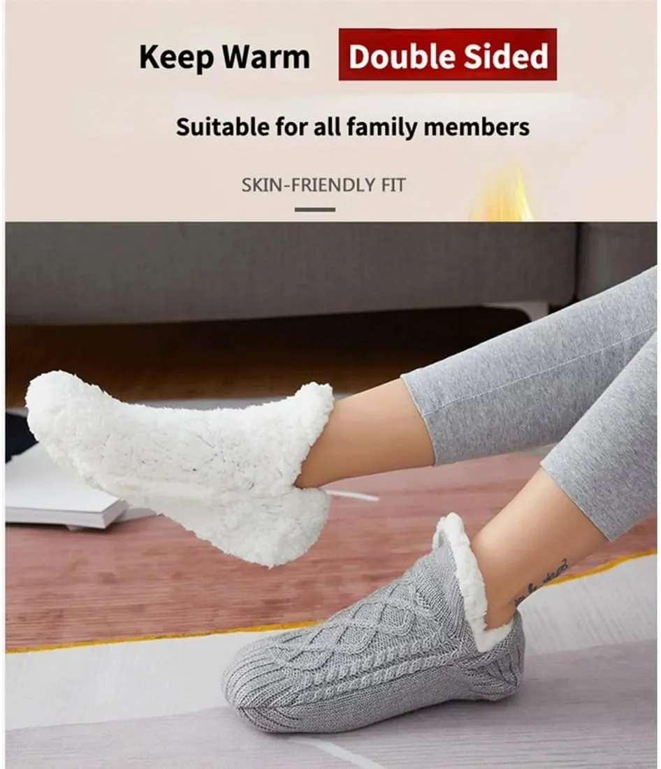 FleeceSox - Fleece-Lined Non-Slip Thermal Slippers Socks Indoor Non-Slip Thermal Socks Winter Warm Slipper Socks