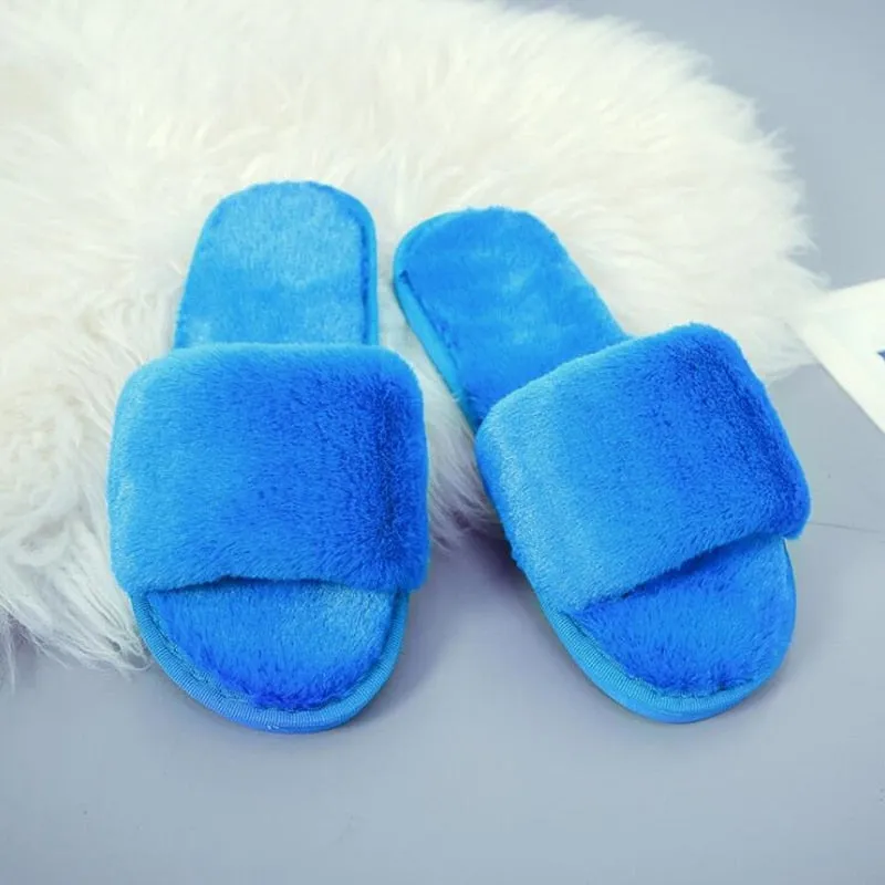GHJIOL Winter Women House Slippers Faux Fur Warm Flat Shoes Female Slip On Home Furry Ladies Slippers Size 36-43 Wholesale