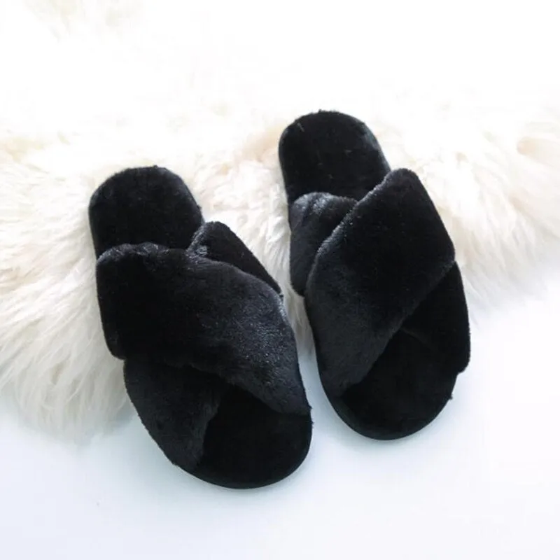 GHJIOL Winter Women House Slippers Faux Fur Warm Flat Shoes Female Slip On Home Furry Ladies Slippers Size 36-43 Wholesale