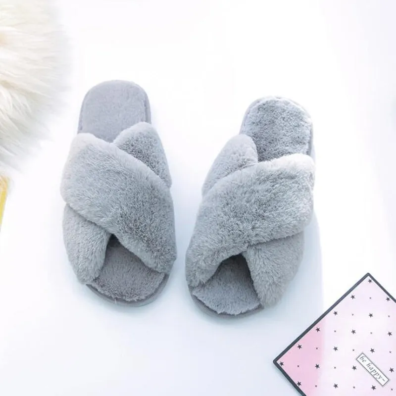 GHJIOL Winter Women House Slippers Faux Fur Warm Flat Shoes Female Slip On Home Furry Ladies Slippers Size 36-43 Wholesale