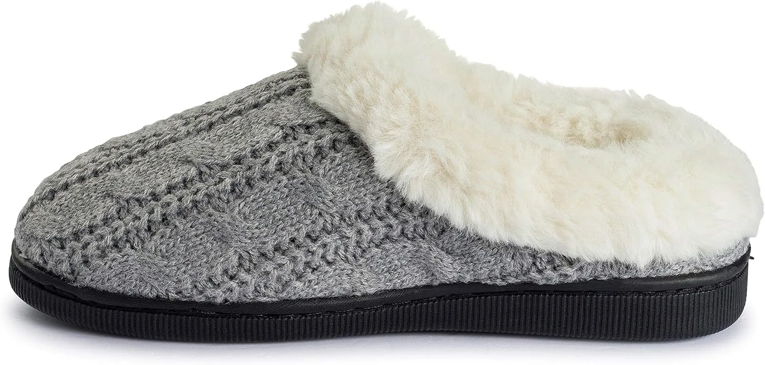 Girls Cable Knit Slippers Fleece Lined House Shoe