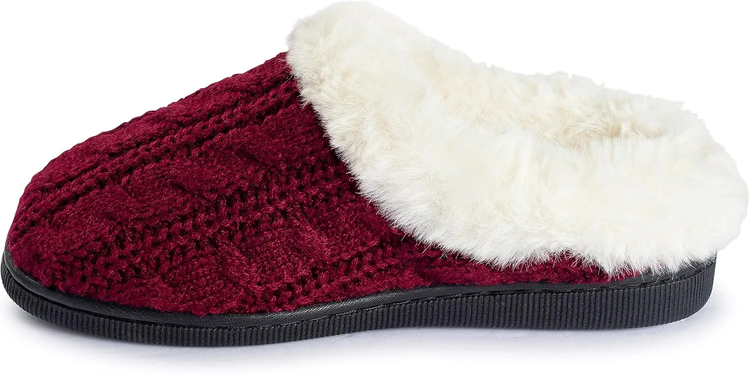 Girls Cable Knit Slippers Fleece Lined House Shoe
