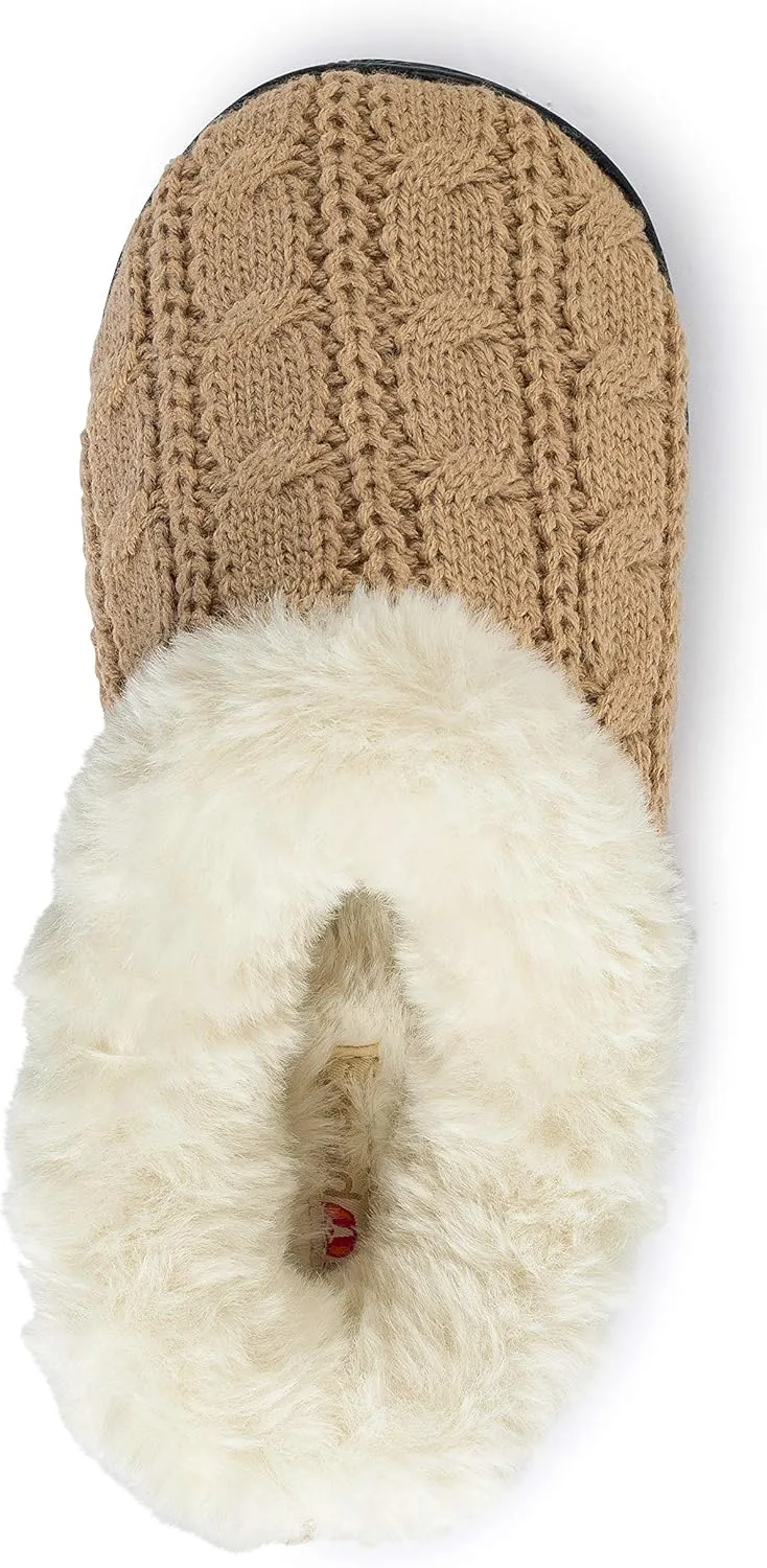 Girls Cable Knit Slippers Fleece Lined House Shoe