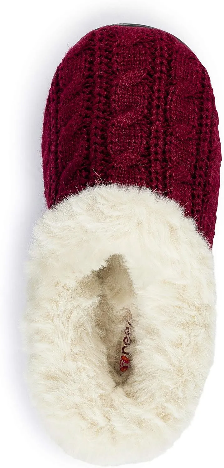 Girls Cable Knit Slippers Fleece Lined House Shoe