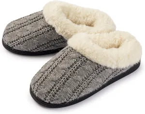 Girls Cable Knit Slippers Fleece Lined House Shoe