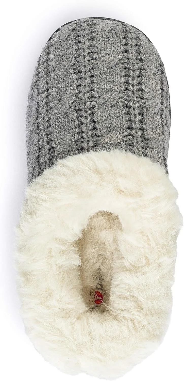 Girls Cable Knit Slippers Fleece Lined House Shoe