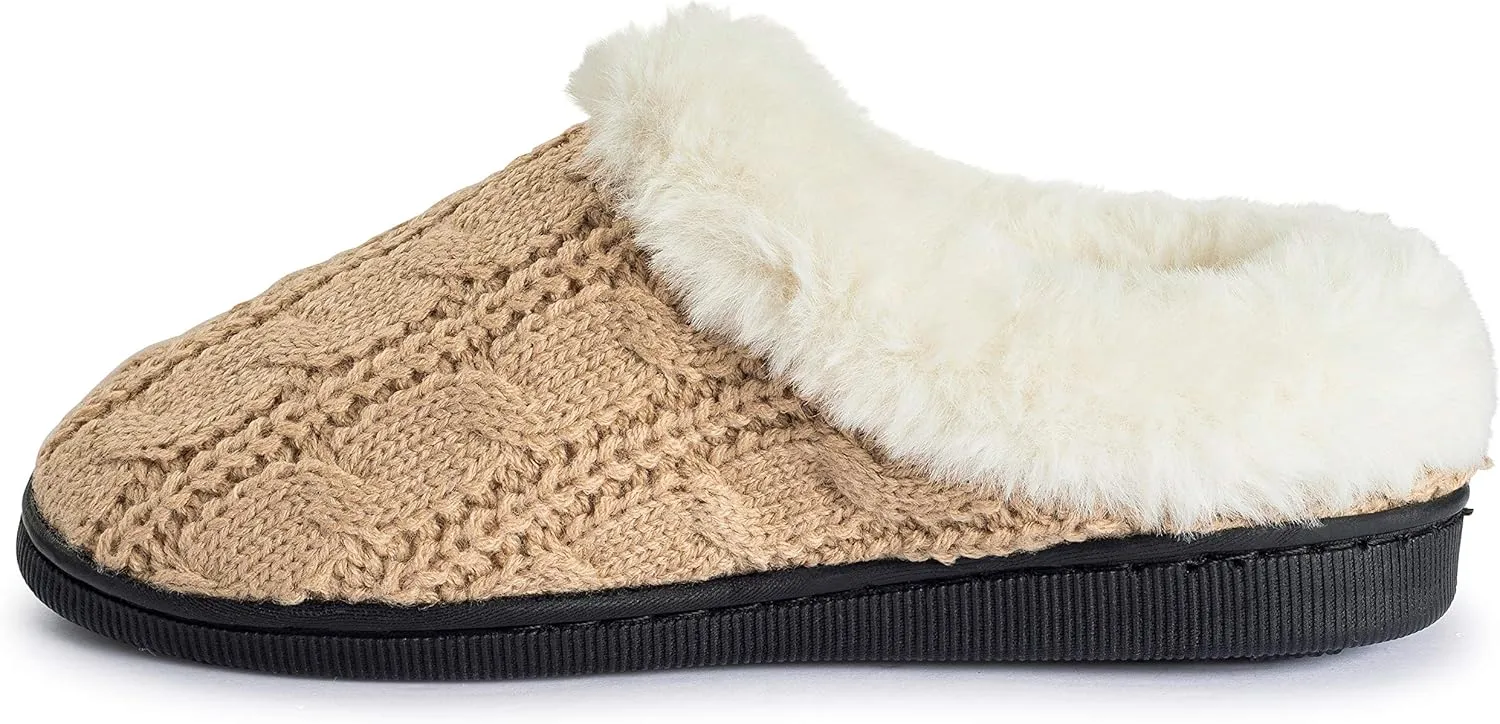 Girls Cable Knit Slippers Fleece Lined House Shoe