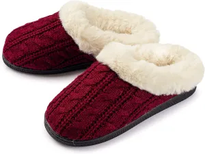 Girls Cable Knit Slippers Fleece Lined House Shoe