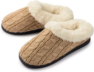 Girls Cable Knit Slippers Fleece Lined House Shoe