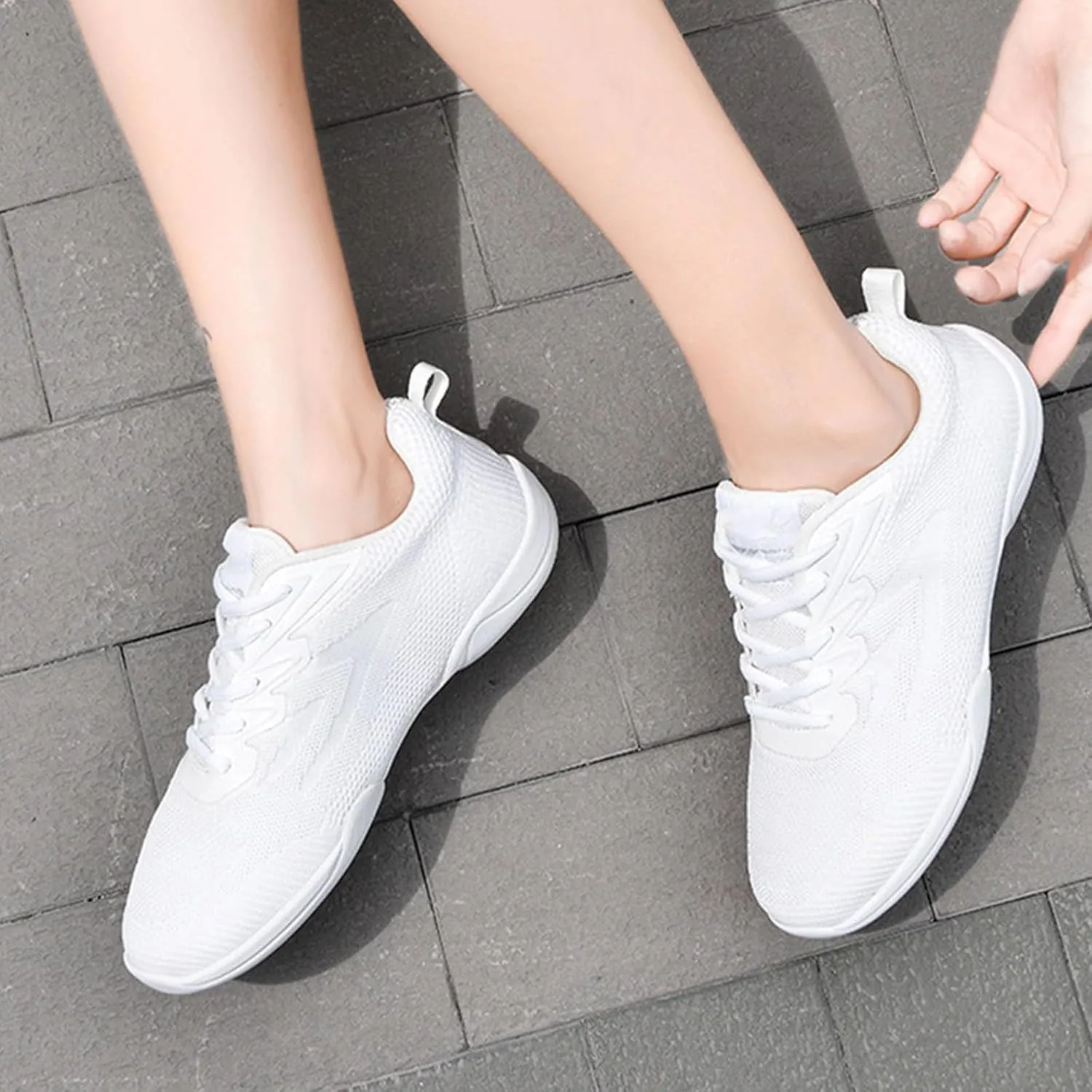 Girls White Cheerleading Shoes Breathable Youth Cheer Competition Sneakers Athletic Training Dance Shoes