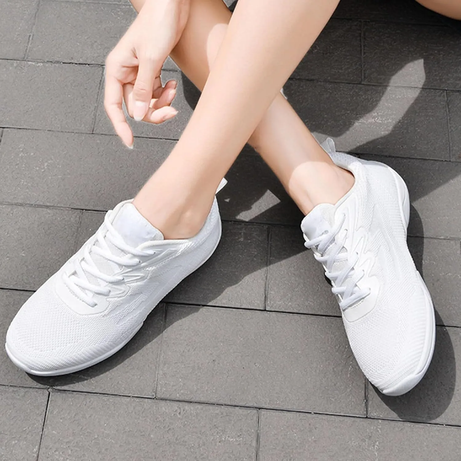 Girls White Cheerleading Shoes Breathable Youth Cheer Competition Sneakers Athletic Training Dance Shoes