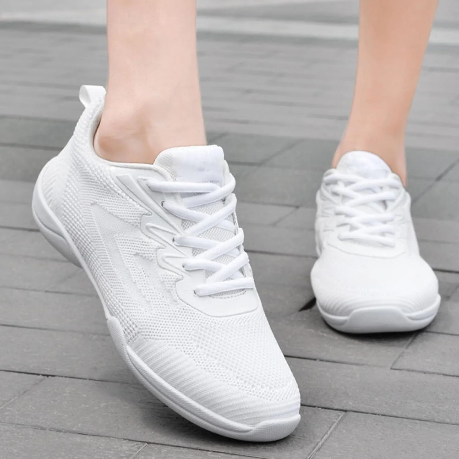 Girls White Cheerleading Shoes Breathable Youth Cheer Competition Sneakers Athletic Training Dance Shoes