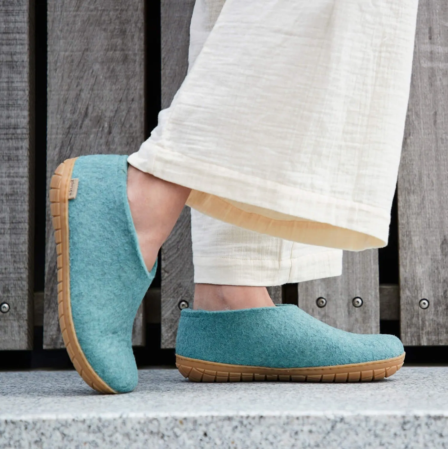 Glerups Felted NZ Wool Shoe With Honey Rubber Sole - North Sea