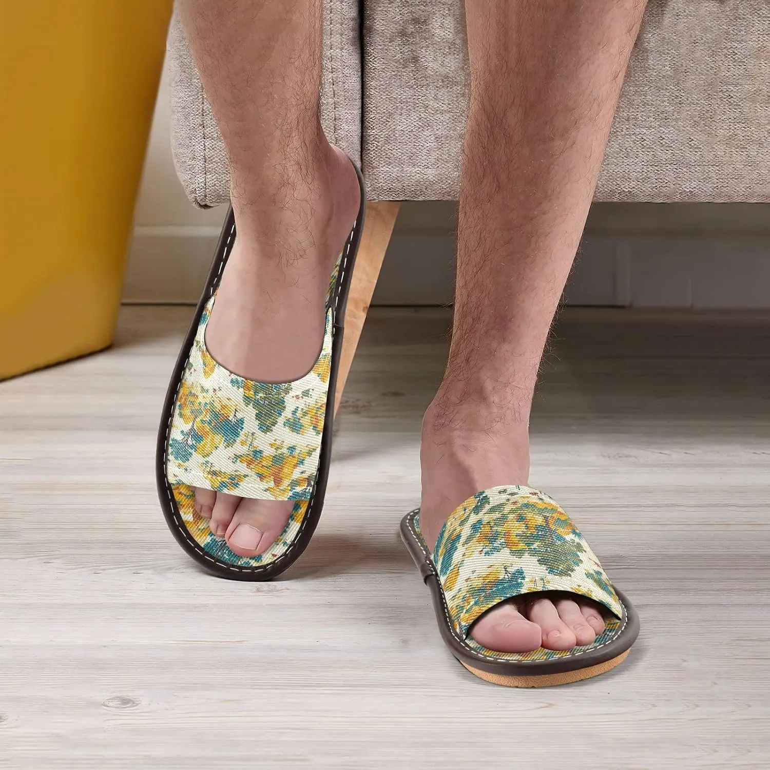 Green Trees Yellow Stones Womens Bathroom Shower Slippers Reusable Dorm Home Slides for Beach Indoor Home