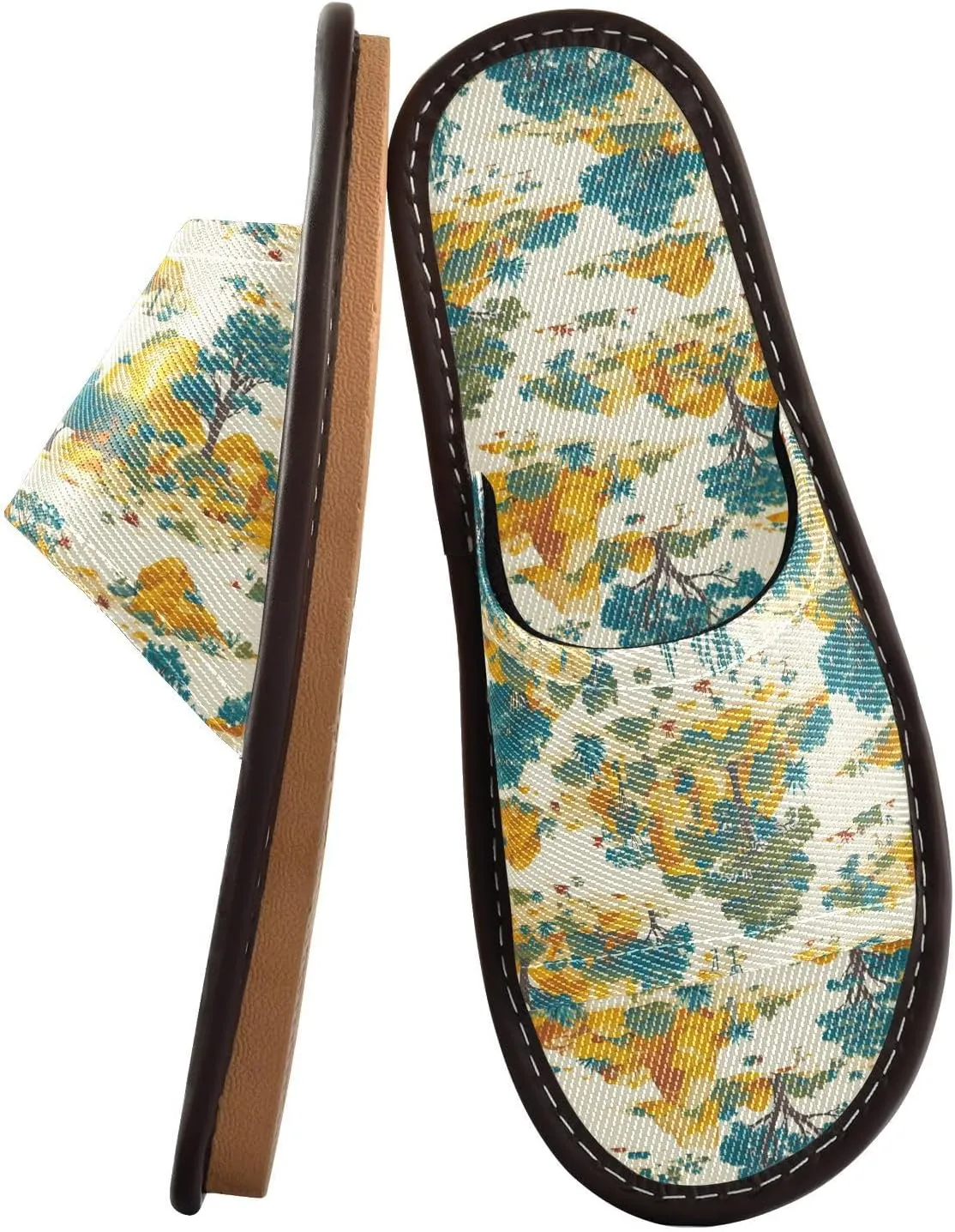 Green Trees Yellow Stones Womens Bathroom Shower Slippers Reusable Dorm Home Slides for Beach Indoor Home