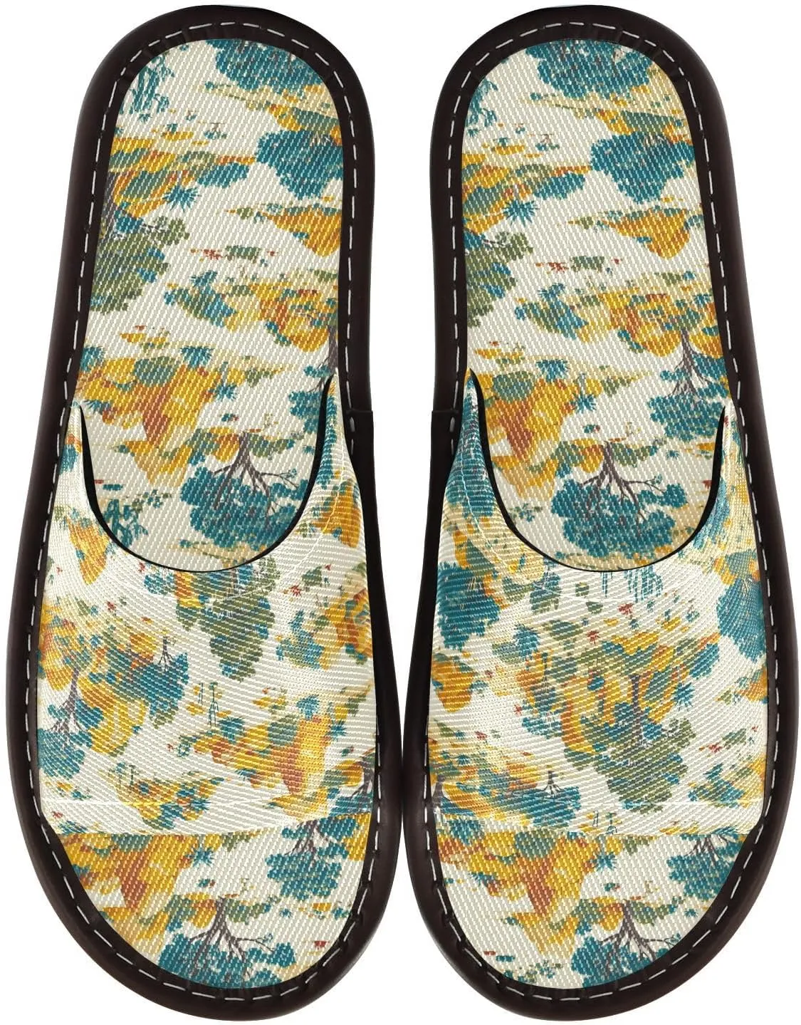 Green Trees Yellow Stones Womens Bathroom Shower Slippers Reusable Dorm Home Slides for Beach Indoor Home