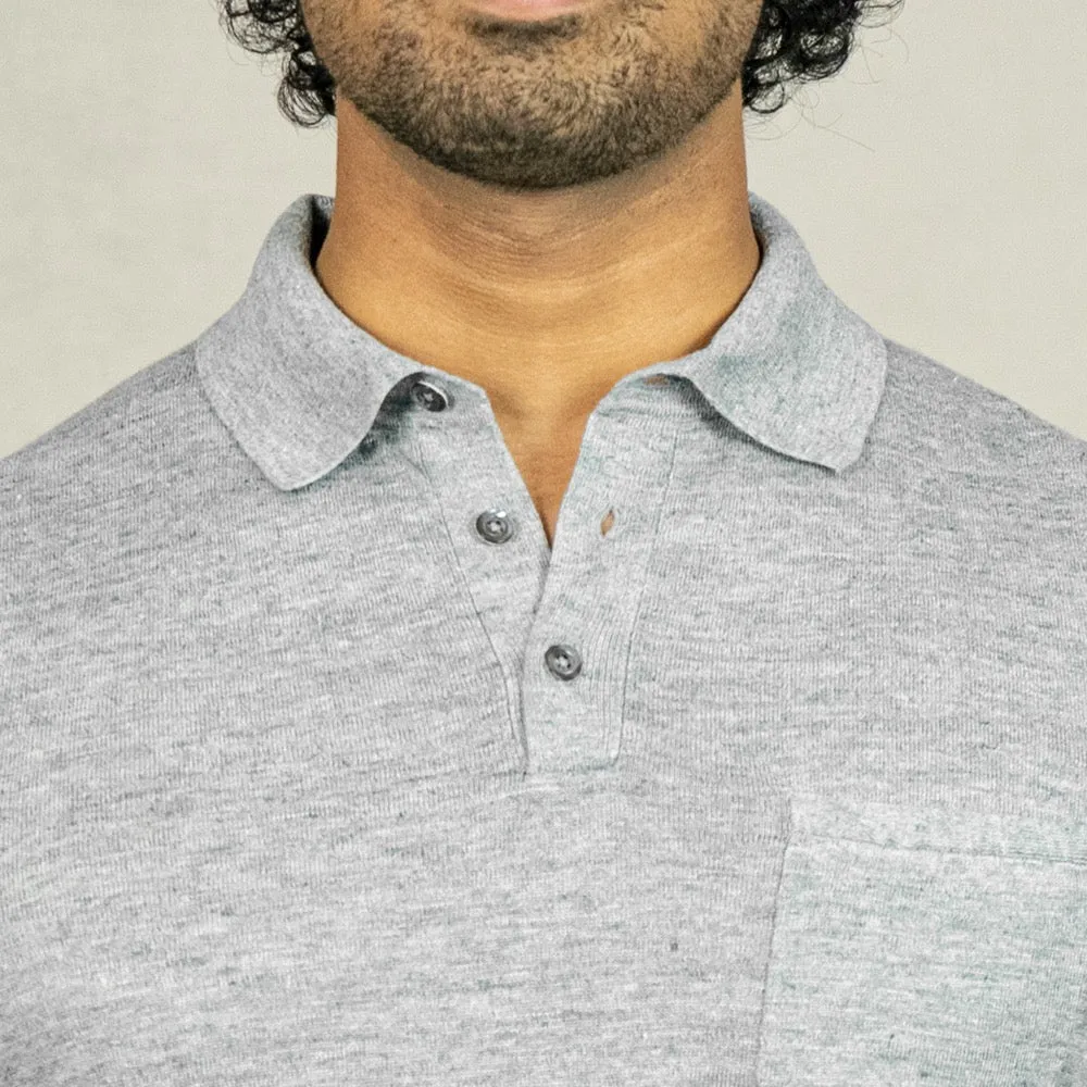 Grey Linen-Cotton Polo Shirt