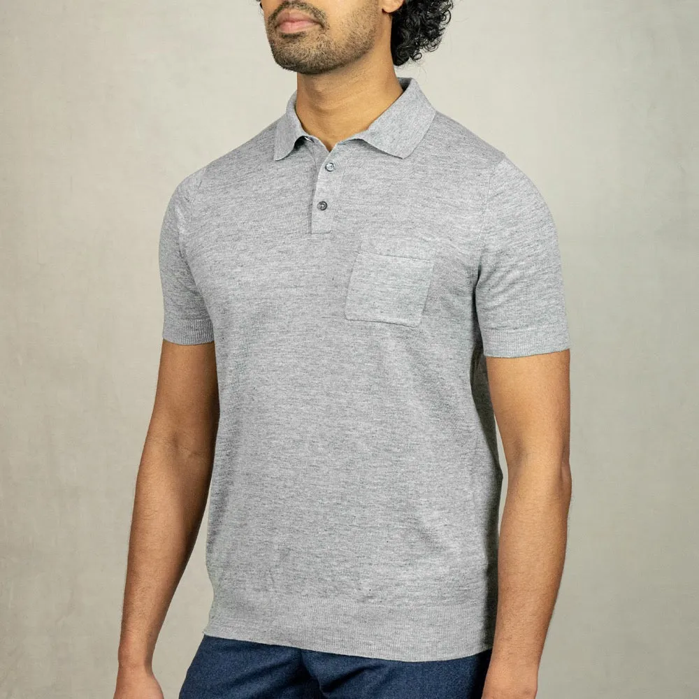 Grey Linen-Cotton Polo Shirt
