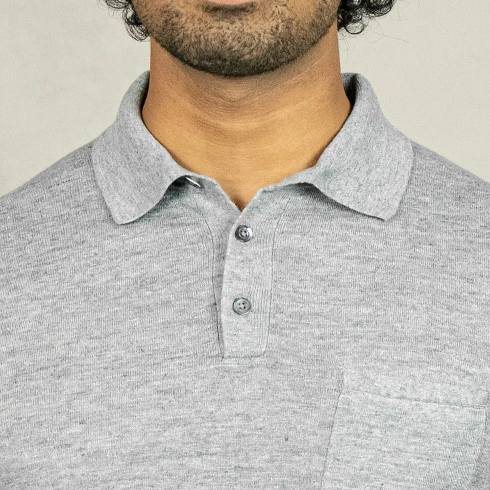 Grey Linen-Cotton Polo Shirt