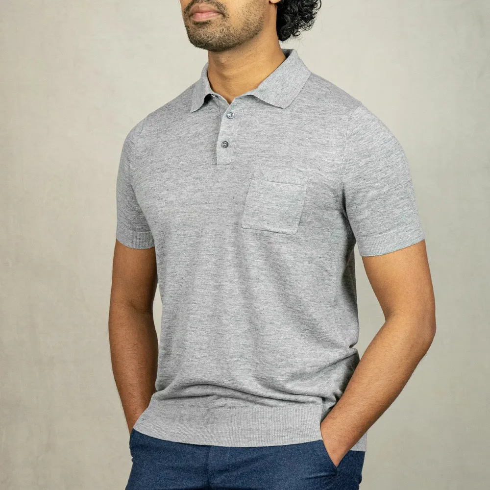 Grey Linen-Cotton Polo Shirt