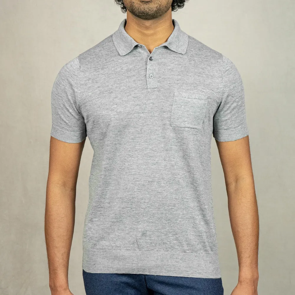 Grey Linen-Cotton Polo Shirt