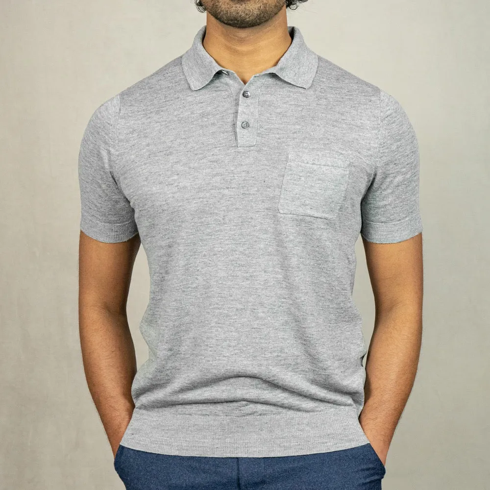 Grey Linen-Cotton Polo Shirt